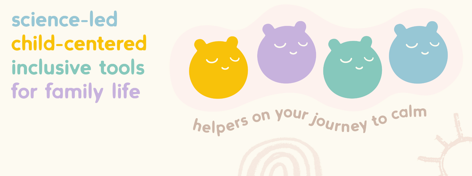 Colorful icons of animals with text about science-led, child-centered tools for family life on a light background.